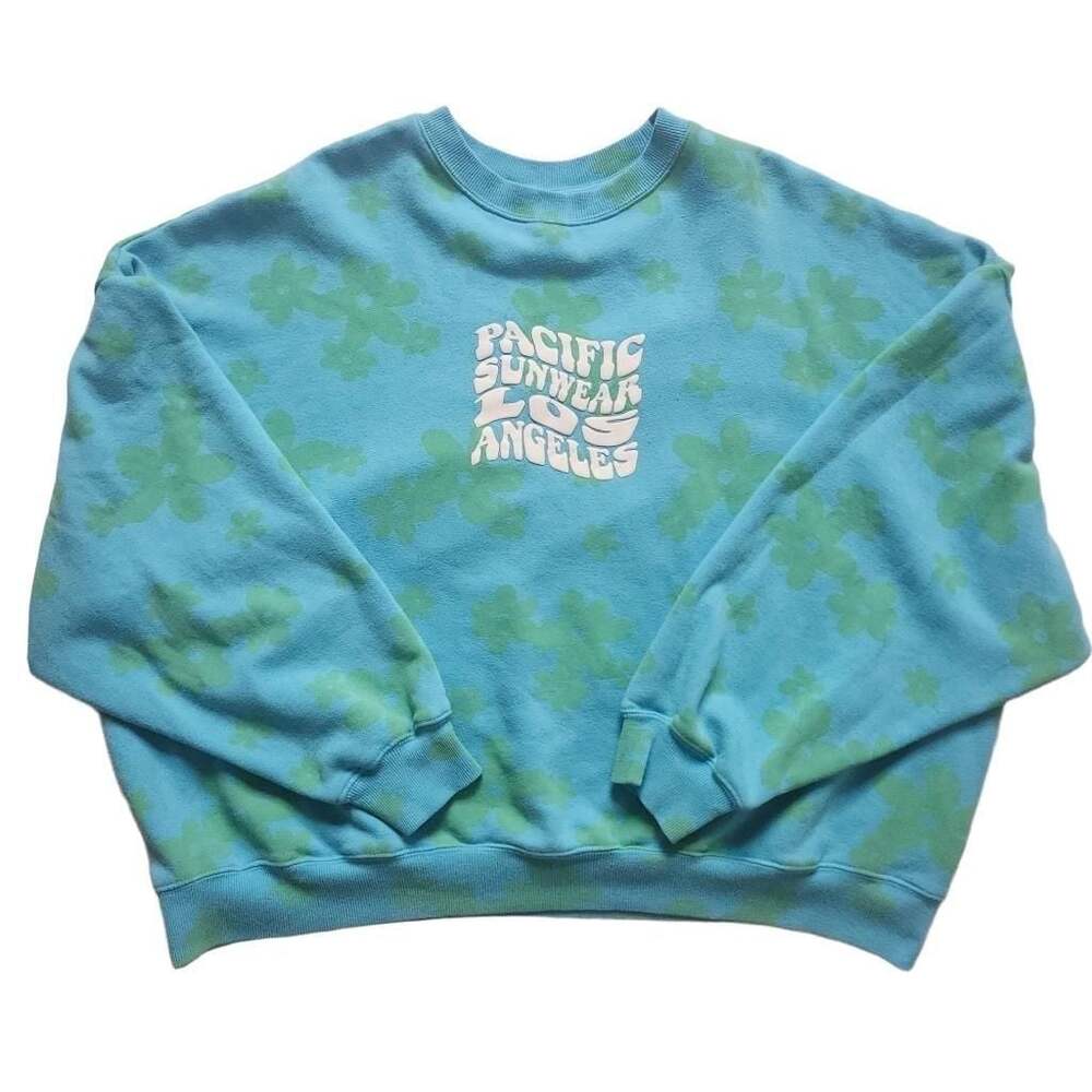 PacSun Blue and Green Floral Print Crewneck Sweatshirt